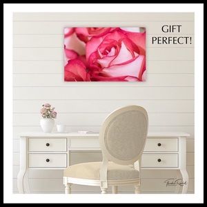 FLORAL WALL ART BOHO PINK ROSE CANVAS PHOTO A3C